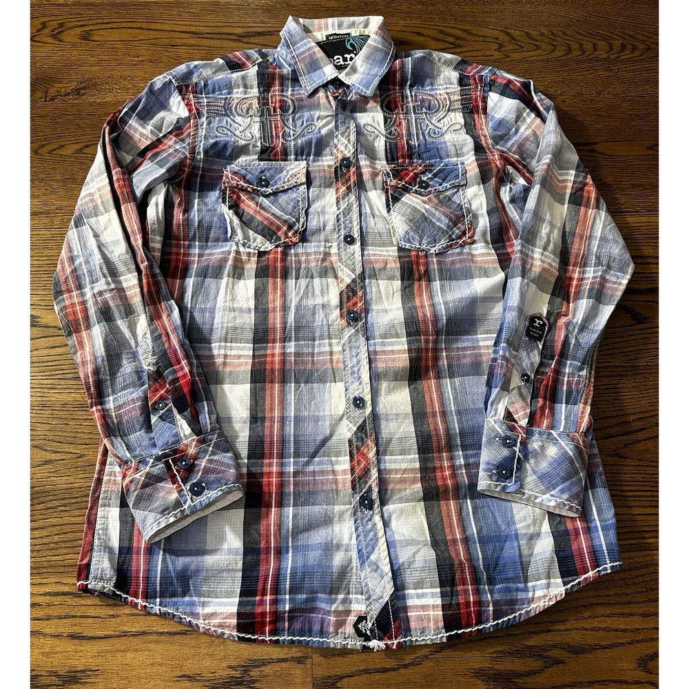 ROAR Signature Men's Plaid Long Sleeve Shirt Red/Blue Size M Embroidered